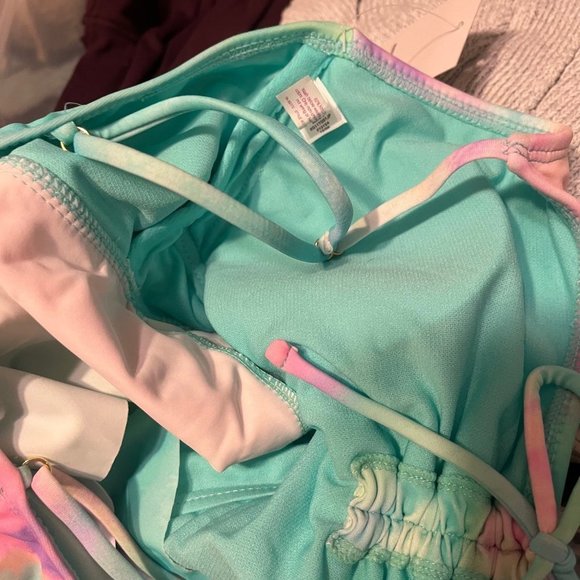 NWT SO Juniors Medium Aqua Purple Pink Mermaid Color Ruffle Tankini Swim Top - Picture 6 of 6